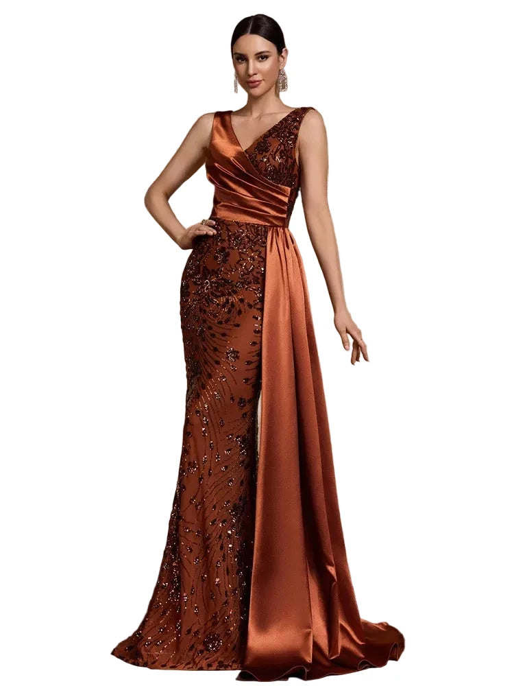 Elegant V-Neck Sequin Evening Dress