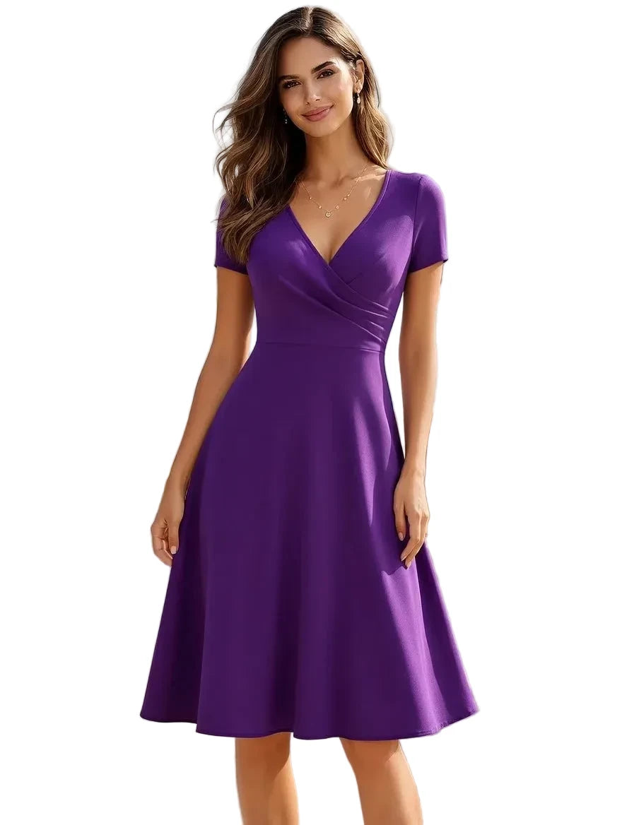 Burgundy V-Neck Wrap A-Line Midi Dress