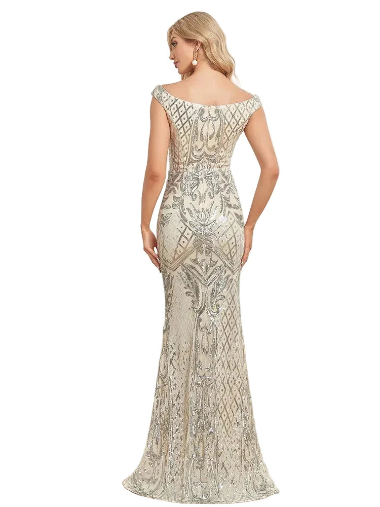 V-Neck Sequin Mermaid Evening Gown