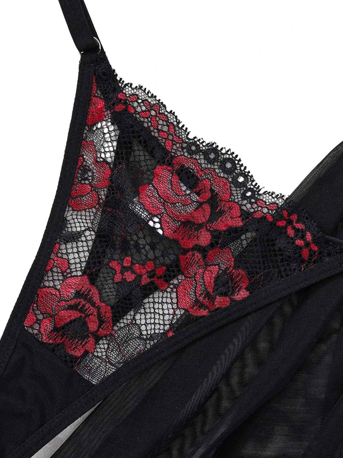 Rose Embroidery Mesh Lingerie Set