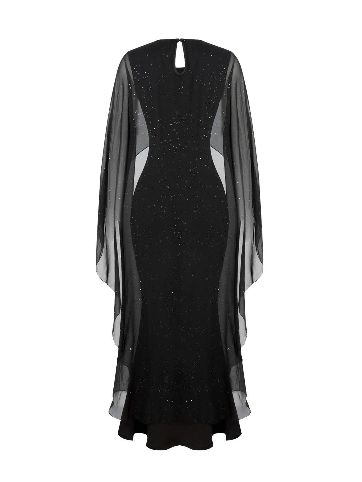 Black Chiffon Cape Mermaid Maxi Dress