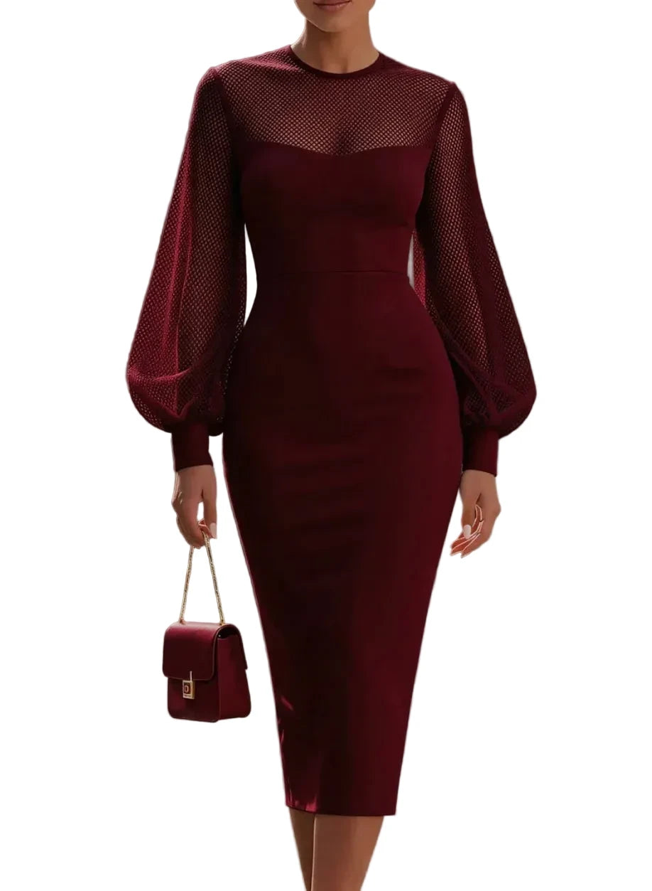 Elegant Mesh Sleeve Midi Dress