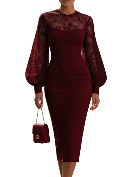 Elegant Mesh Sleeve Midi Dress