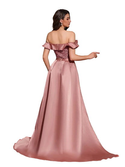 Sequined Off-Shoulder Gown