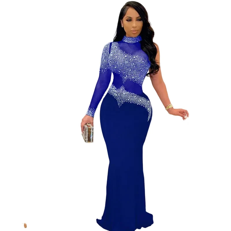 Rhinestone Mesh Mermaid Evening Gown