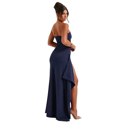Strapless Fitted High-Slit Dress