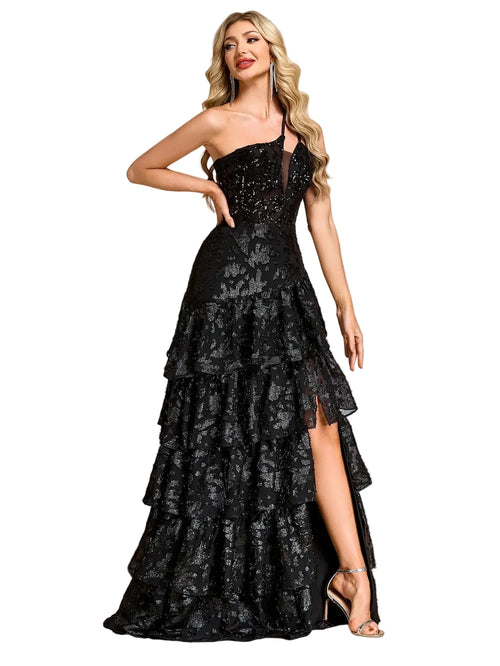 Elegant Black One-Shoulder Long Dress