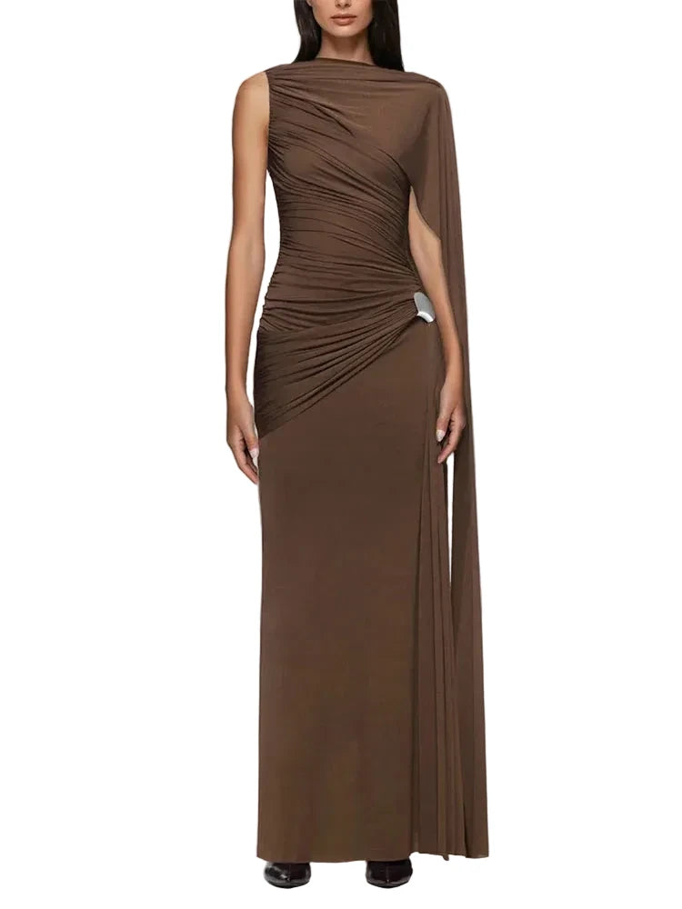 Sisterlinda Elegant Cape Evening Maxi Dress