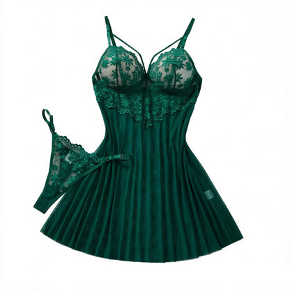 Green Floral Lace Babydoll Set