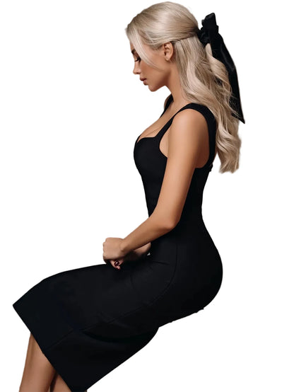 Spaghetti Strap V-Neck Bodycon Midi Dress