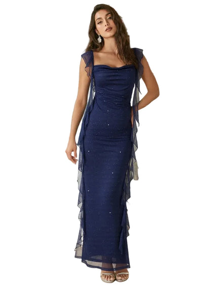 Glitter Cowl Neck Maxi Dress