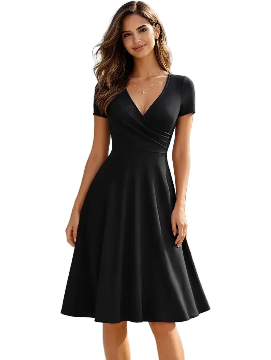 Burgundy V-Neck Wrap A-Line Midi Dress