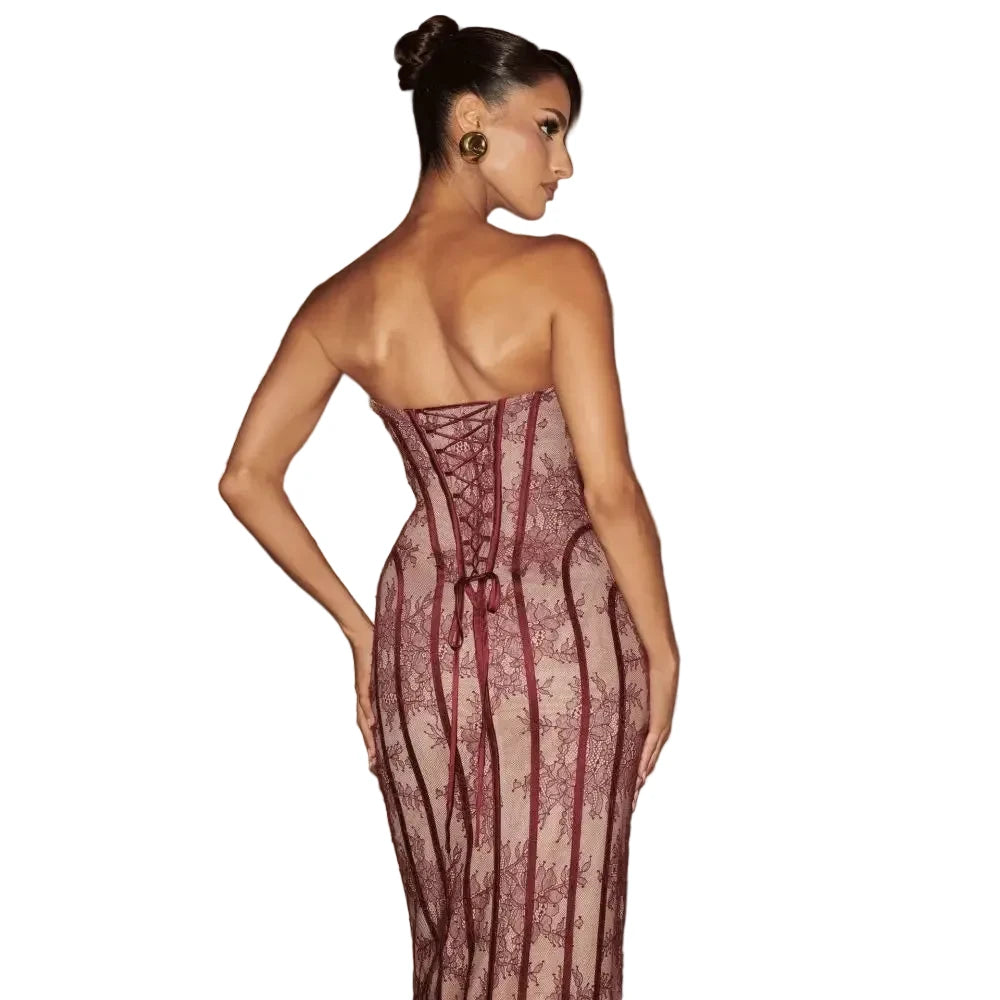 Elegant Strapless Lace Evening Dress
