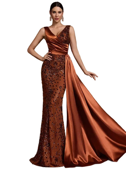 Elegant V-Neck Sequin Evening Dress