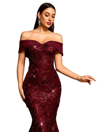 Shiny Off Shoulder Mermaid Evening Dress