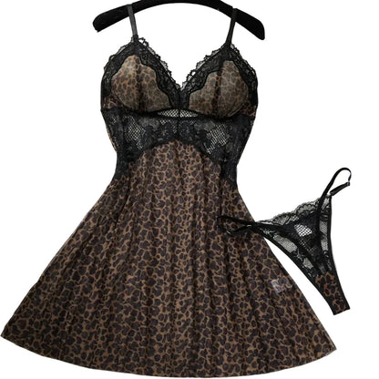 Leopard Print Lace Lingerie Set