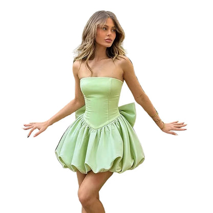 Satin Big Bow Strapless Mini Dress