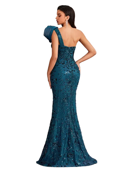 Elegant One-Shoulder Sequin Mermaid Gown