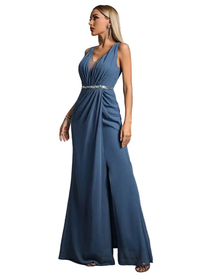 V-Neck Pleated Chiffon Bridesmaid Dress