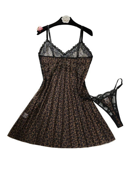 Leopard Print Lace Lingerie Set