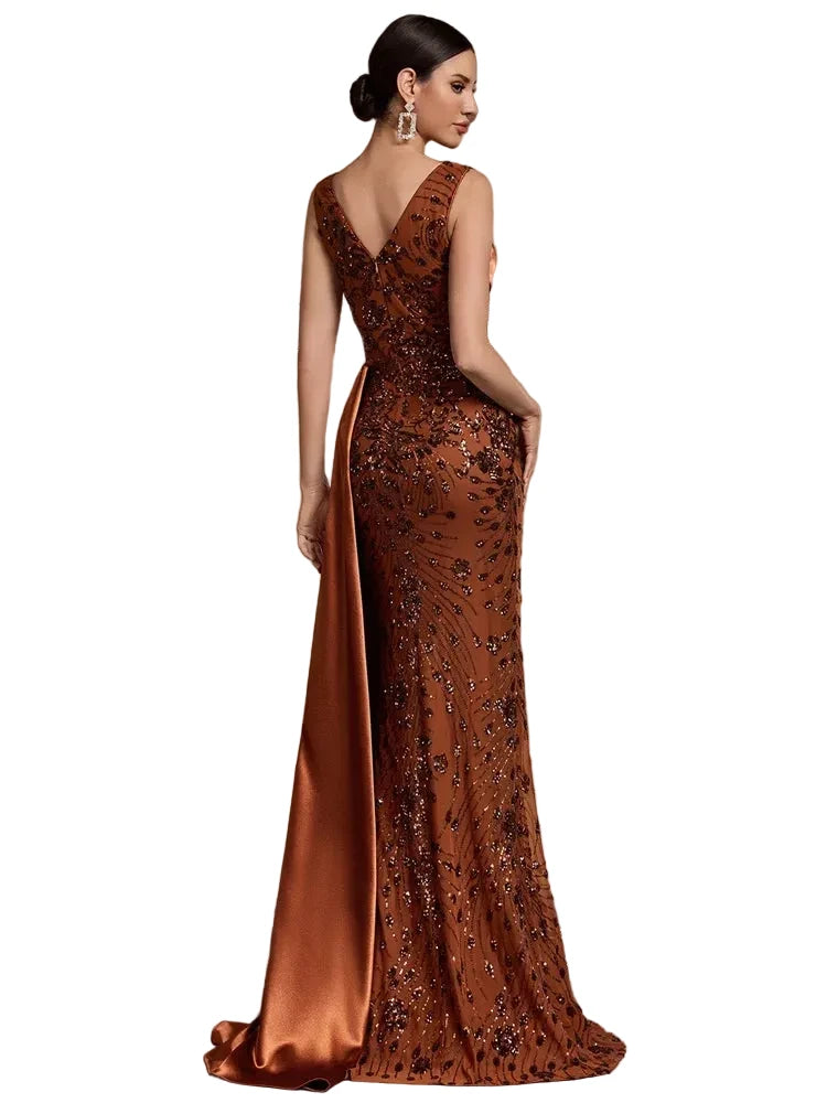 Elegant V-Neck Sequin Evening Dress