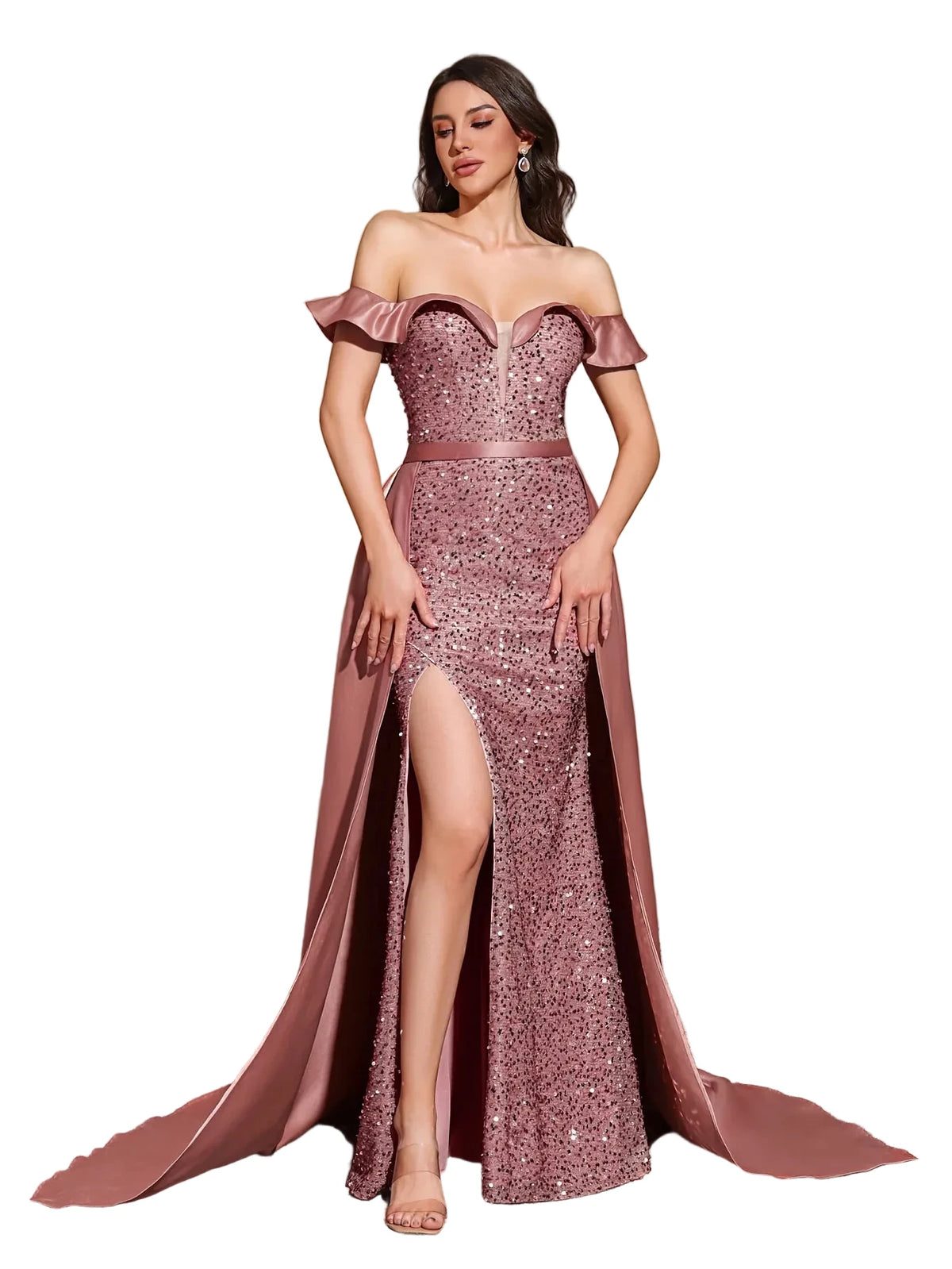 Sequined Off-Shoulder Gown