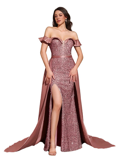 Sequined Off-Shoulder Gown