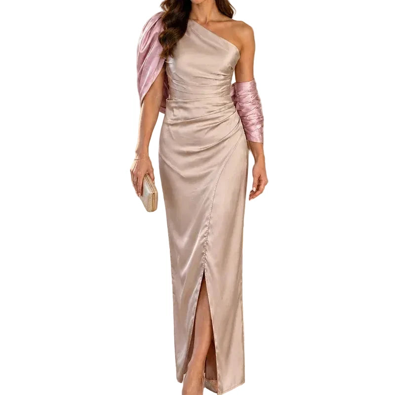 Elegant Draped Satin Evening Gown