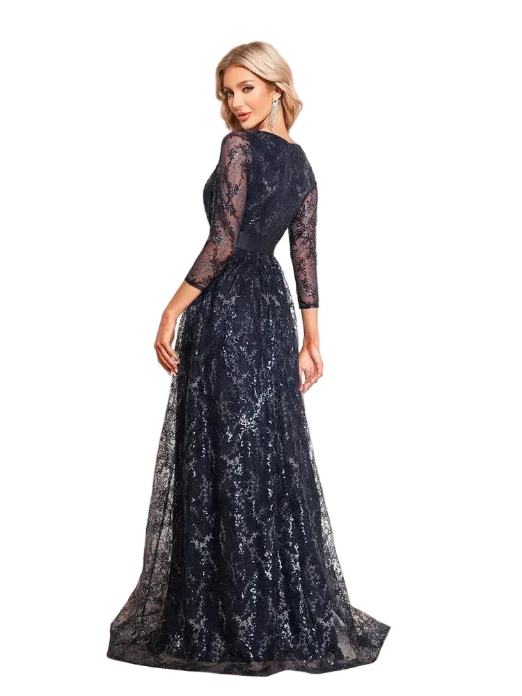 Luxury Floral Blue Evening Dress