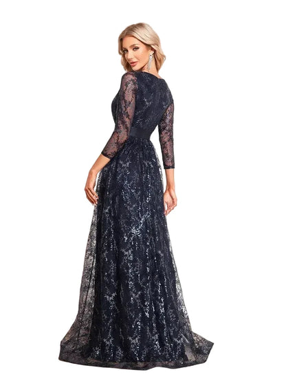 Luxury Floral Blue Evening Dress
