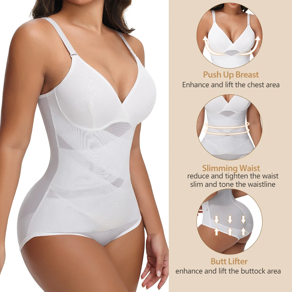 Women's V-Neck Shaping Bodysuit with Butt Lifter