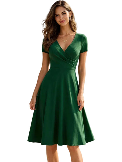 Burgundy V-Neck Wrap A-Line Midi Dress