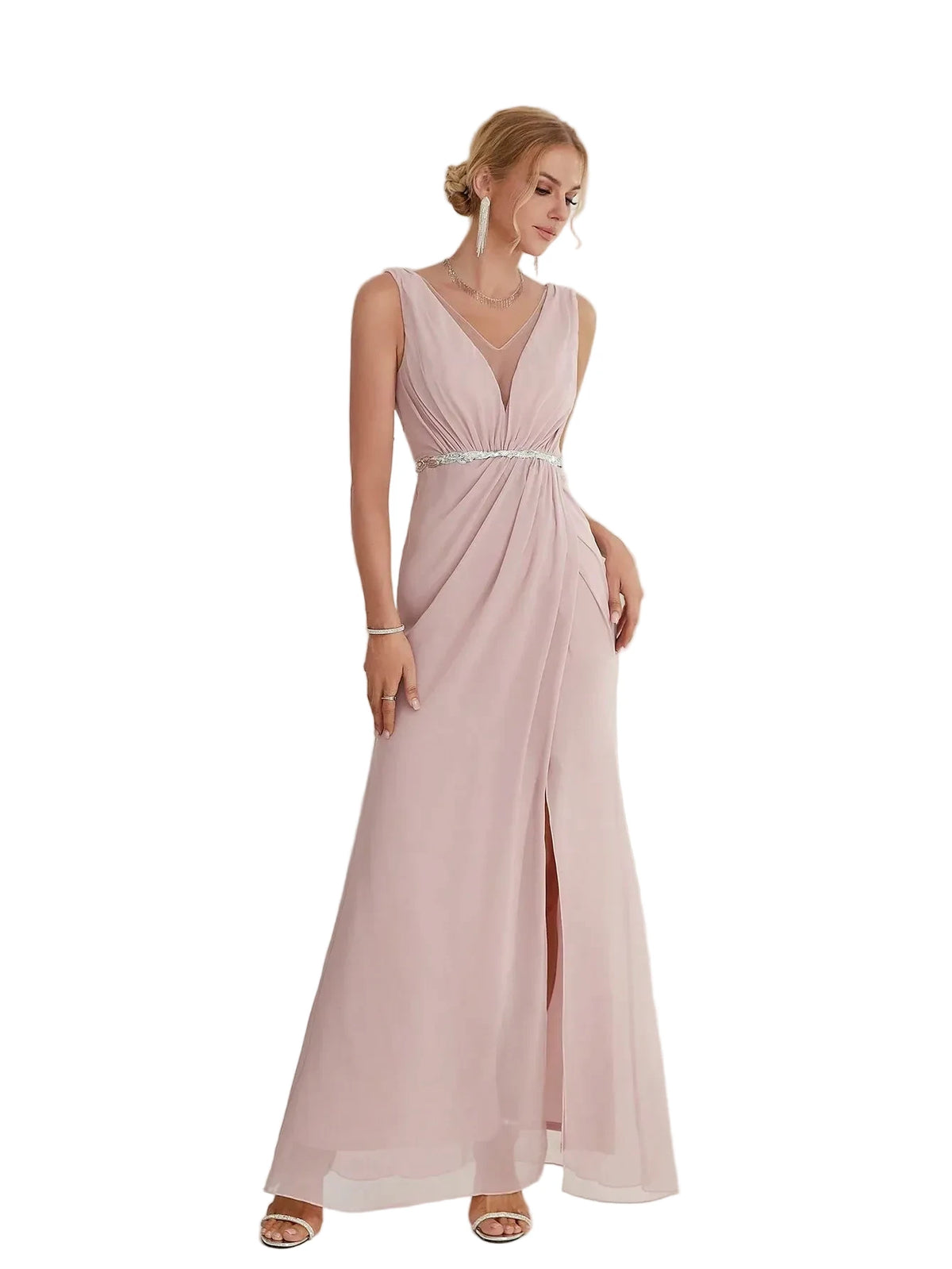 V-Neck Pleated Chiffon Bridesmaid Dress