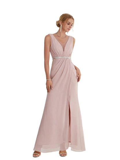 V-Neck Pleated Chiffon Bridesmaid Dress