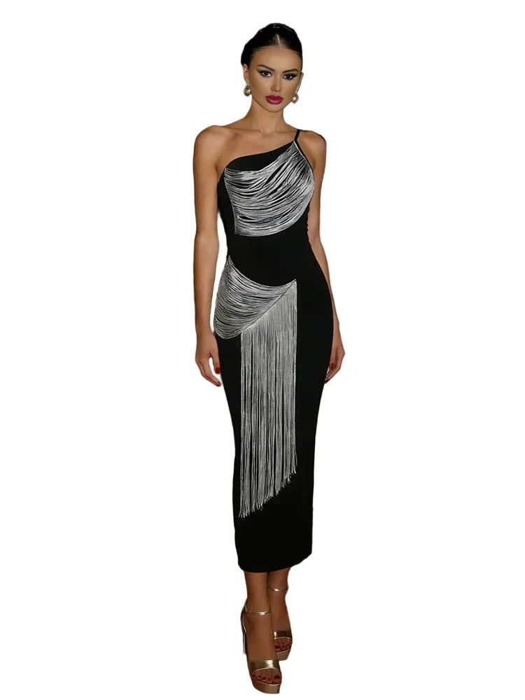 Tassel Backless Bodycon Long Dress