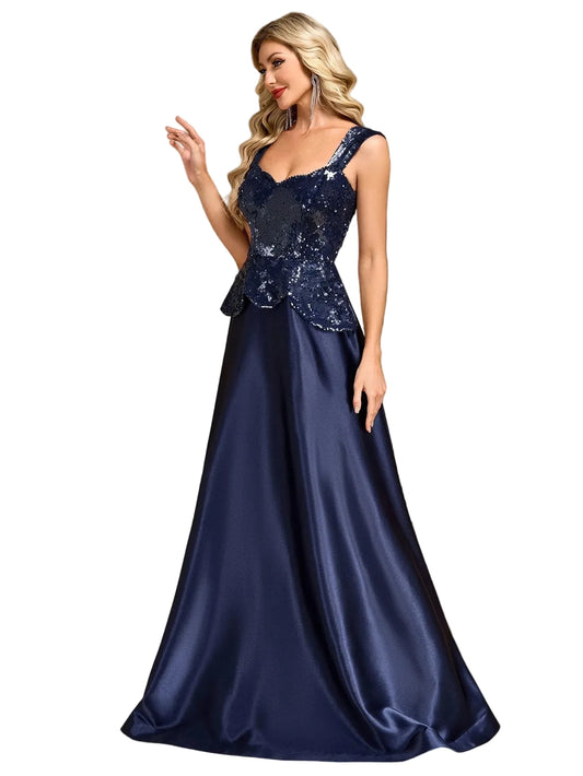 Elegant Navy Satin Formal Dress
