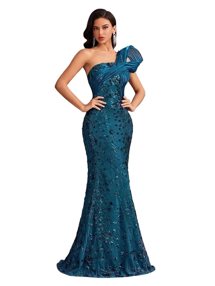 Elegant One-Shoulder Sequin Mermaid Gown
