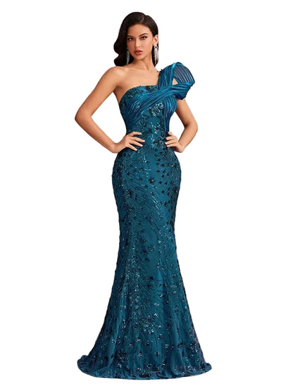 Elegant One-Shoulder Sequin Mermaid Gown