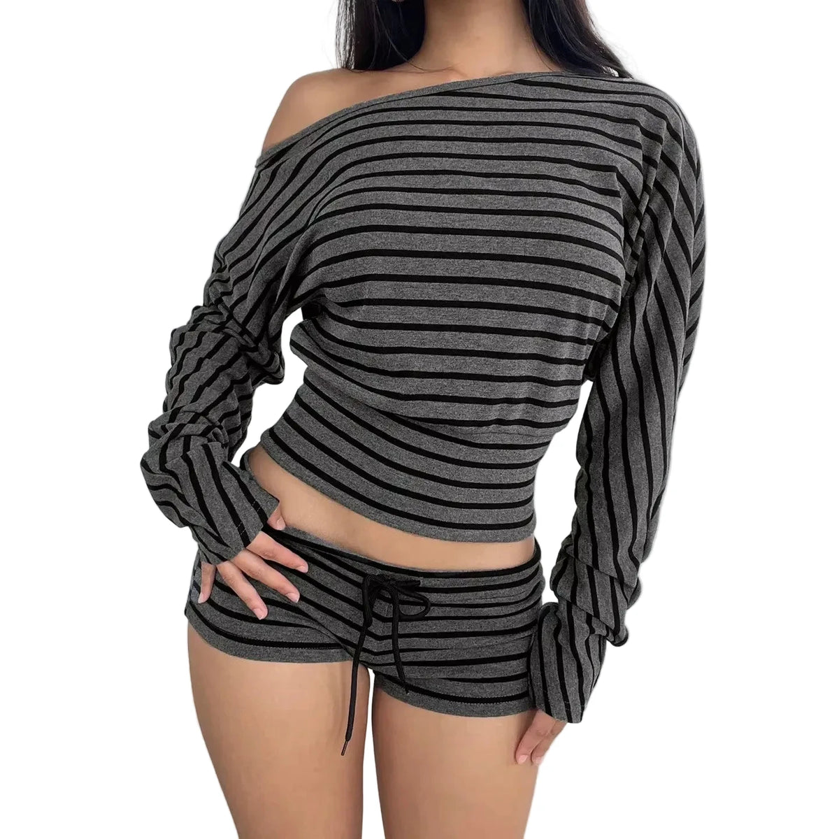 Women's Striped Off-Shoulder Pajama Set