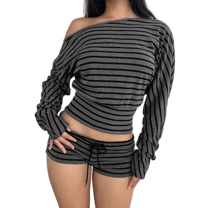 Women's Striped Off-Shoulder Pajama Set