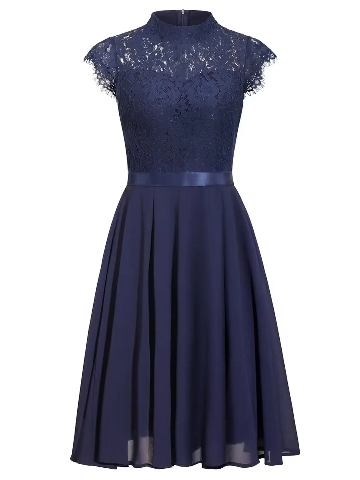 Lace High Neck Cap Sleeve Cocktail Dress