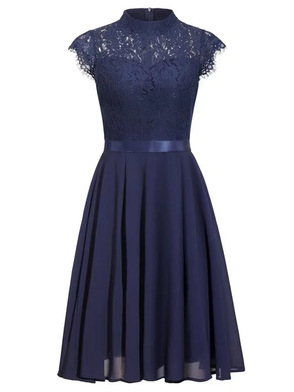 Lace High Neck Cap Sleeve Cocktail Dress