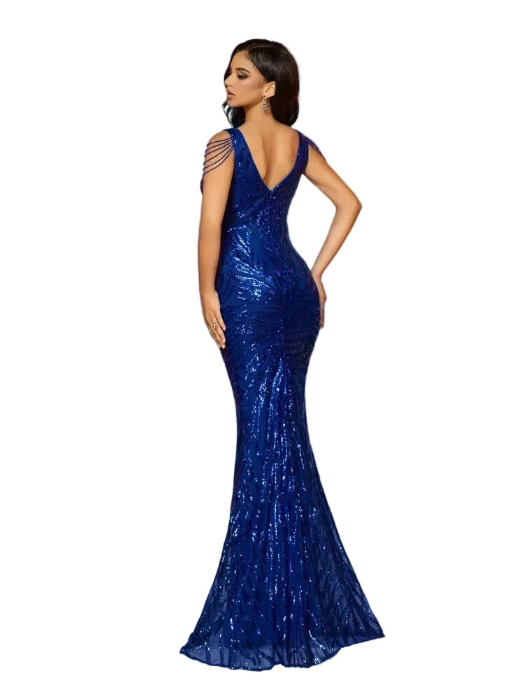 V-Neck Sequin Mermaid Evening Dress