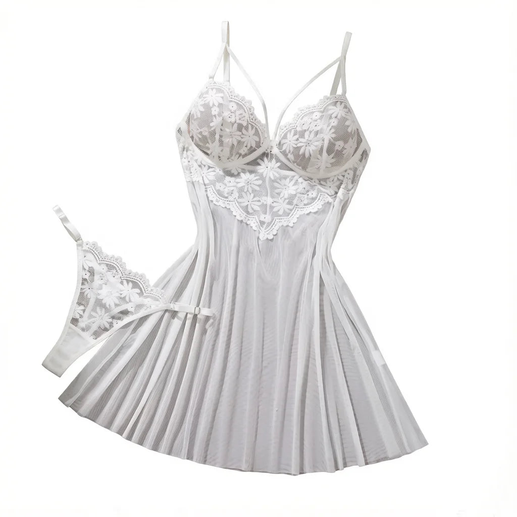 White Lace Babydoll Lingerie Set