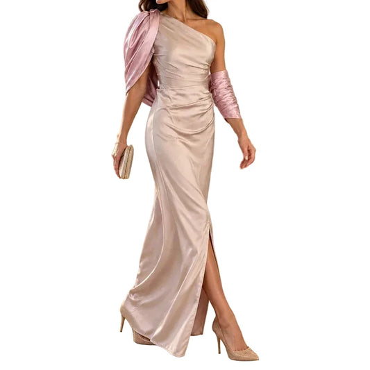 Elegant Draped Satin Evening Gown