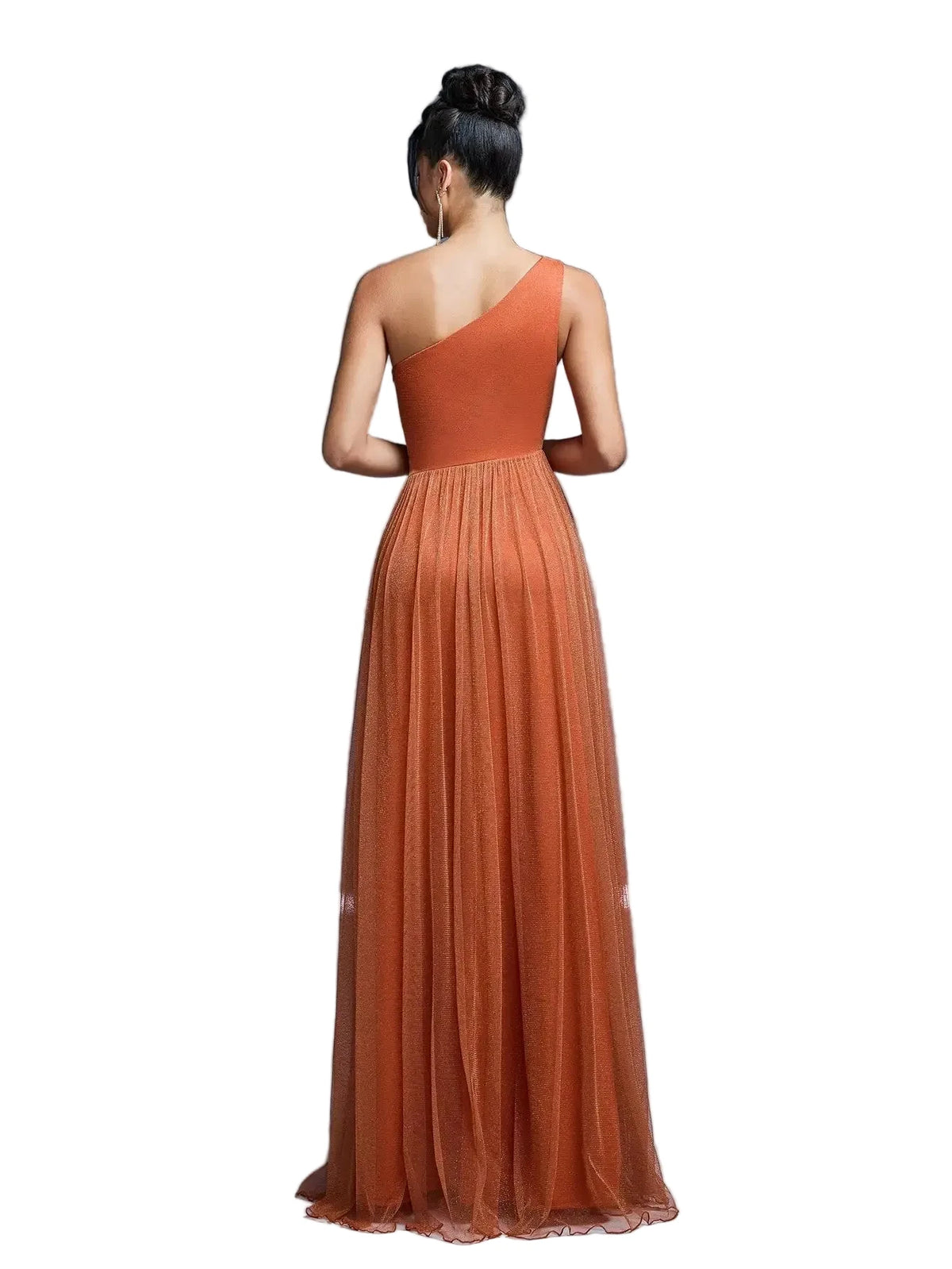 One Shoulder Ruched High Slit Bridesmaid Dress