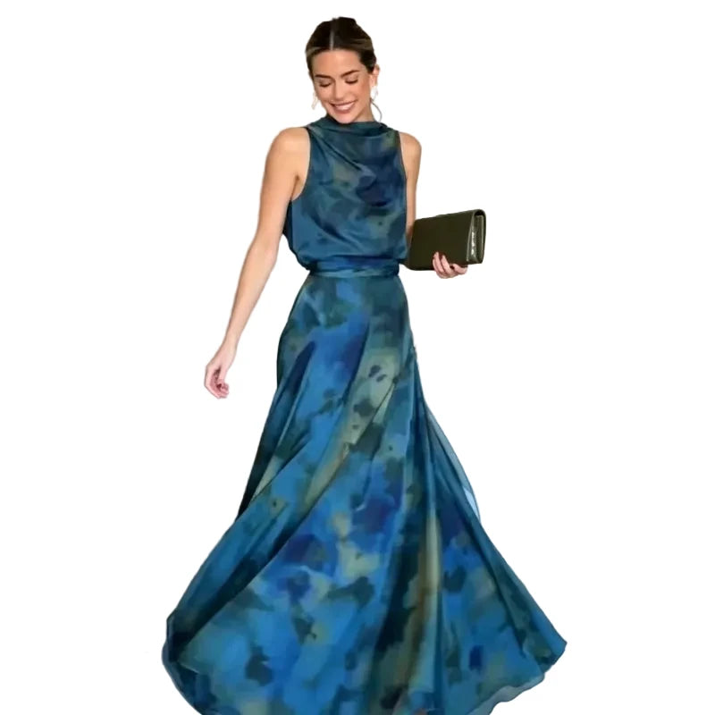 Blue Ombre Printed Maxi Dress