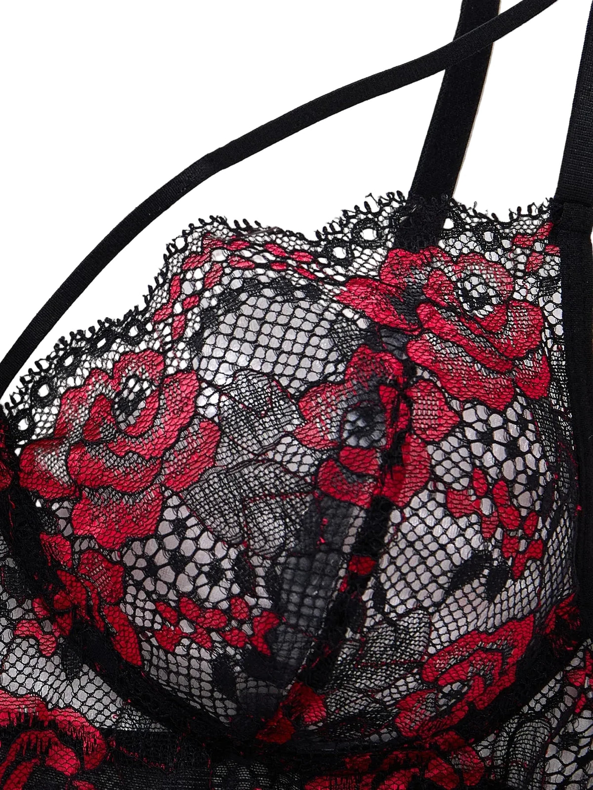 Rose Embroidery Mesh Lingerie Set