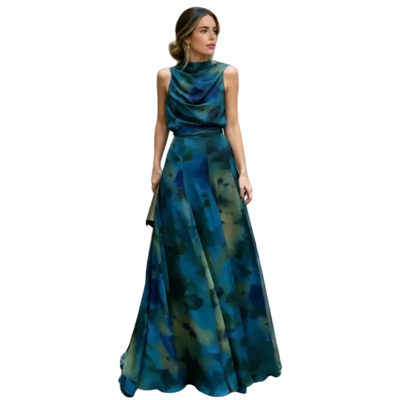 Blue Ombre Printed Maxi Dress
