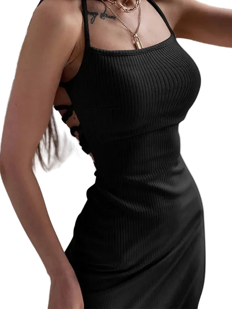 Spaghetti Strap High Slit Bodycon Maxi Dress